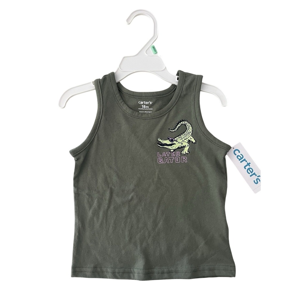 Carters Baby Boy Later Gator Tank Top‎ Olive Green Alligator Graphic 18M NWT